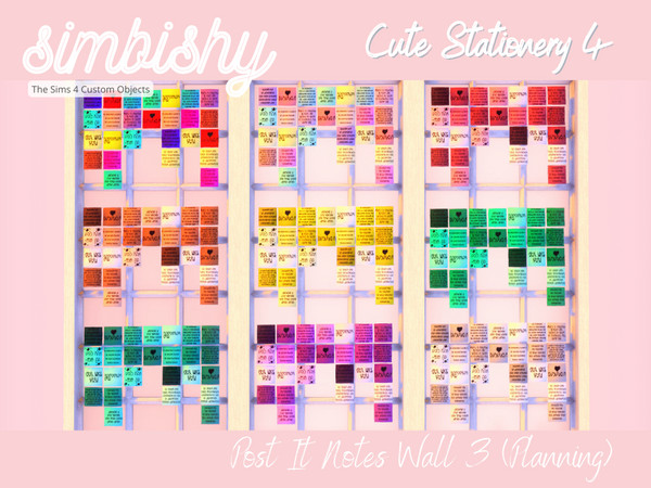 Sims 4 — Cute Stationery - Post It Notes Wall 3 (Planning) by simbishy — For the post it notes fanatic! Get your thoughts