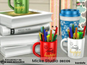 Sims 4 — Micke Studio Decos by kardofe — Decorations to complete the Micke studio, books, pencil holders, folders, blogs,