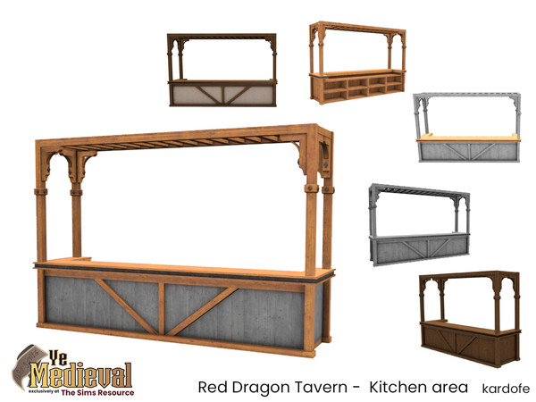 Sims 4 — Ye Medieval Red Dragon Tavern Bar counter by kardofe — Bar counter, made of wood inspired by the tavern bars of