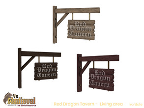 Sims 4 — Ye Medieval Red Dragon Tavern Letter Sign by kardofe — Tavern sign, decorative, in three colour options