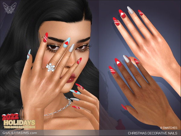 Sims 4 — Christmas Decorative Nails by feyona — Christmas Decorative Nails (oval-shaped) come with 8 Chrismas-themed