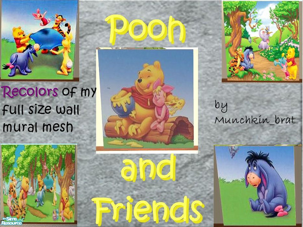 Sims 2 — Pooh and Friends Murals by munchkin_brat — A set of 5 Winnie the Pooh and Friends Murals. Pictures do not do