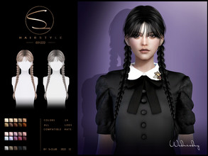 Sims 4 — Double braids hairstyle(Wednesday031222) by S-CLUB by S-Club — Double braids hairstyle(Wednesday) with 24