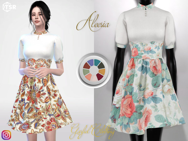 Sims 4 — Aleesia - Dress in vintage style by Garfiel — Dress in vintage style with a beautiful floral pattern. Cute
