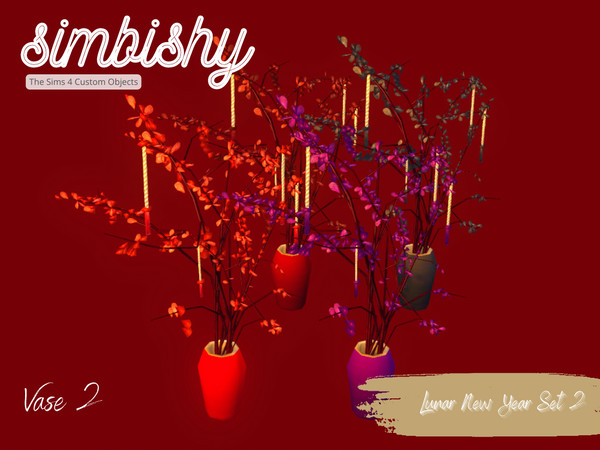 Sims 4 — Lunar New Year - Vase 2 by simbishy — Celebrating Lunar New Year 2023. This is a tall vase of plum blossoms.