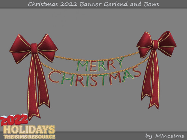 Sims 4 — Christmas 2022 Banner Garland and Bows for Fireplace by Mincsims — 1 swatch Basegame Compatible