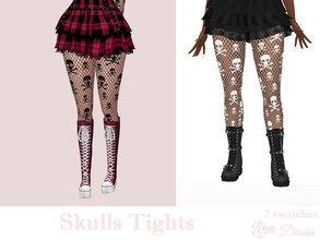 Sims 4 — Skulls Tights by Dissia — Fishnet tights with skulls in black or white Available in 2 swatches