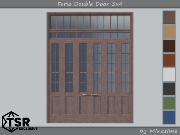 Sims 4 — Feria Double Door 3x4 by Mincsims — 8 swatches Basegame Compatible