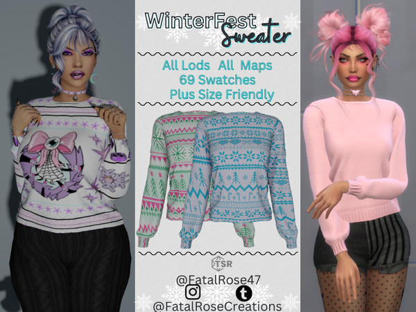 Sims 4 — WinterFest Sweater by FatalRose47 — Fun winter sweater with 69 swatches. Comes in some festive patterns and