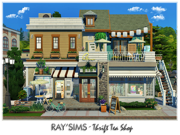 Sims 4 — Thrift Tea Shop by RayDesign9 — This lot fully furnished and decorated, without custom content. Including thrift