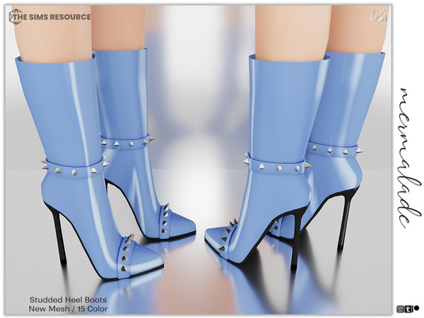 Sims 4 — Studded Heel Boots (Recolor) by Mermalade — New Mesh 15 Swatches All Lods Teen to Elder For Female -No Slider