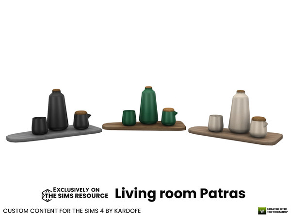 Sims 4 — Living room Patras Coffee tray by kardofe — Wooden tray with a coffee pitcher, a cup and a sugar bowl, in three