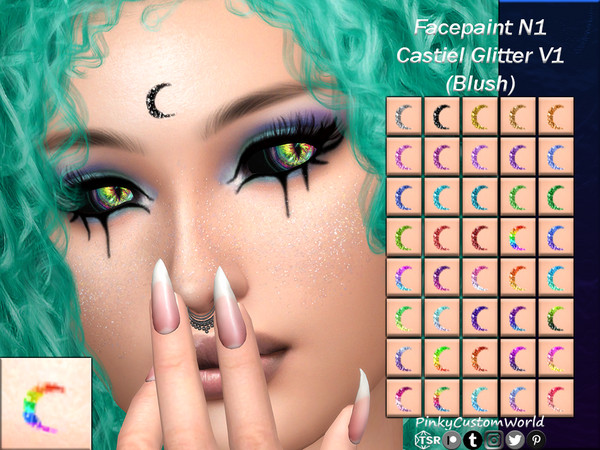 Sims 4 — [PATREON] Facepaint N1 - Castiel Glitter V1 (Blush) by PinkyCustomWorld — Cute moon crest forhead facepaint in