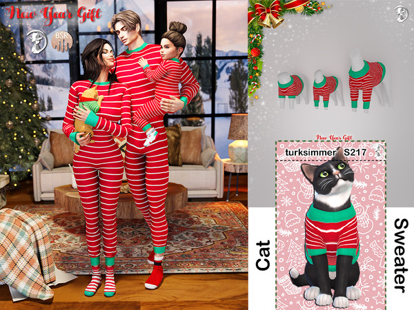 Sims 4 — [PATREON] NEW YEAR GIFT - Cat Sweater S217 by Daph's — 4 Swatches Compatible with HQ mod Works with all of skins