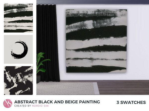 Sims 4 — Abstract black and beige painting by nordicsim1 — Large painting in abstract style with black and beige colors.