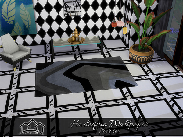 Sims 4 — Harlequin Floors 1 by Emerald — Make a statement enhance your interior design with harlequin wallpaper floors.
