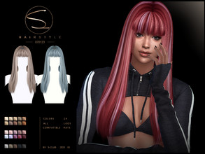 Sims 4 — Long straight hair with bangs(KELLY) by S-CLUB by S-Club — Long straight hair with bangs with 24 colors, hope