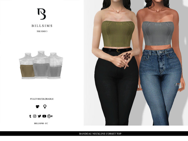 Sims 3 — Bandeau Neckline Corset Top by Bill_Sims — This top features a twill material with a bandeau neckline! - Female,