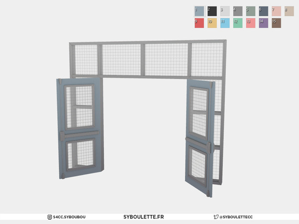 Sims 4 — Highchool corridor - Double door open by Syboubou — Colorful double doors with reenforced glass opening and
