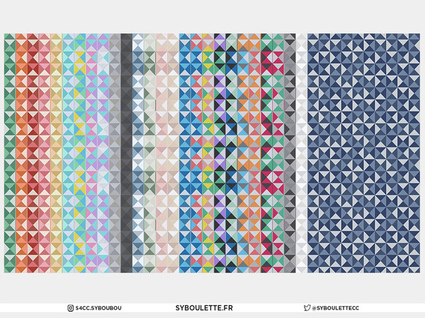 Sims 4 — Highchool corridor - Wallpaper by Syboubou — Colorful geometric wallpaper with pastel colors.