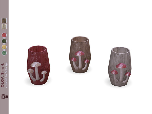 Sims 4 — Olga. Mug by soloriya — Mug with mushrooms. Part of Olga set. 3 color variations. Category: Decorative -