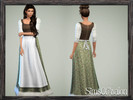Sims 4 — Simple Faire Garb (Mesh Required) by SimsOfAvalon — Long Dress with Apron and 4 Skirt color variations.