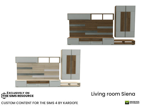 Sims 4 — kardofe_Living room Siena_TV cabinet by kardofe — Large TV wall unit, with doors and drawers and shelves for