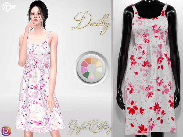 Sims 4 — Dorothy - Vintage sundress with floral pattern by Garfiel — Cute Summer Floral Vintage Sundress, female outfit.