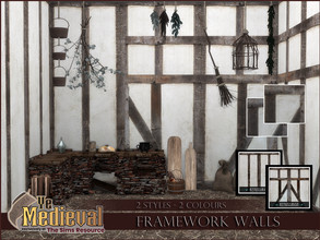 Sims 4 — YeMedieval Framework walls Set by RemusSirion — Framework walls in 2 colours and 2 styles. The texture is based
