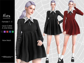 Sims 4 — NETA - Gothic A-Line Dress by Helsoseira — Style : Lace collar long sleeve A-Line dress Name : NETA Sub part