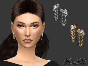 Sims 4 — |Patreon| Pear cut diamond drop with chain earrings by Natalis — Pear cut diamond drop with chain earrings.