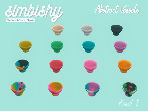 Sims 4 — Abstract Vessels - Bowl 1 by simbishy — An abstract decorative art piece in melted colourful patterns.