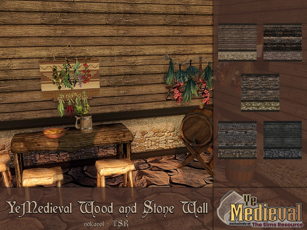 Sims 4 — Ye Medieval Wood and Stone Wall by nolcanol — Ye Medieval Wood and Stone Wall: 5 swatches