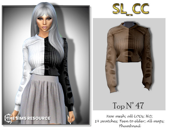 Sims 4 — Top 47 by Mona — -New mesh- -14 swatches- -Teen to elder- -All Maps- -All Lods- -HQ- -Catalog Thumbnail-