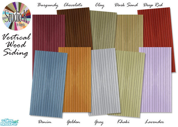 Sims 2 — Studio K Vertical Wood Siding 01 by StudioKhagerks — 1-10 of 20 colors. Coordinates with Studio K Brick &