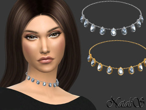 Sims 4 — |Patreon| Pear cut diamond multi pendant choker by Natalis — Pear cut diamond multi pendant choker. Female teen-