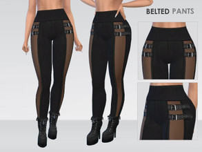Sims 4 — Belted Pants by Puresim — Black belted pants.