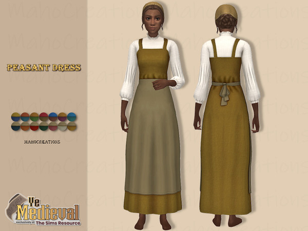 Sims 4 — Ye Medieval - Peasant Dress by MahoCreations — This peasant dress consists of a blouse, a dress and an apron.