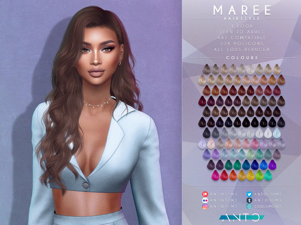 Sims 4 — [Patreon] Maree - Hairstyle by Anto — Long wavy hairstyle Thank you so much for downloading my hairstyle. <3