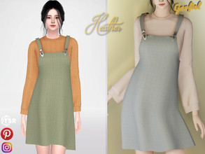 Sims 4 — Heather -  Knitted sweater and sundress with straps by Garfiel — Warm knitted sweater with a small weave over