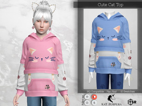 Sims 4 — Cute Cat Top  by KaTPurpura — Cat Themed Long Sleeve Hooded Sweater