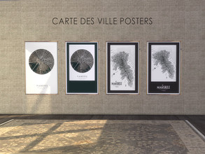 Sims 4 — Carte Des Ville Poster Set by Hferguso — Set of 4 Posters featuring Maps in a thin wooden frame