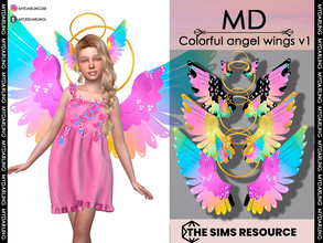 Sims 4 — colorful angel wings v1 child by Mydarling20 — new mesh base game compatible all lods all maps 7 colors This cc