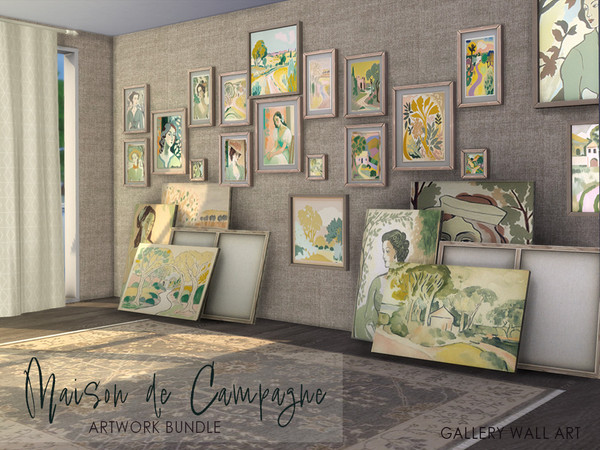 Sims 4 — Maison de Campagne Artwork Bundle by Hferguso — Antique Portrait and Landscape Paintings original to a French