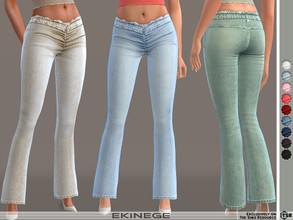 Sims 4 — Stretch Flare Jeans by ekinege — Soft, stretchy denim flares featuring a flattering V-shaped frayed waistband.