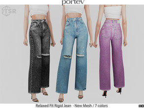 Sims 4 — Relaxed Fit Rigid Jean  by portev — New Mesh 7 colors All Lods For female Teen to Elder