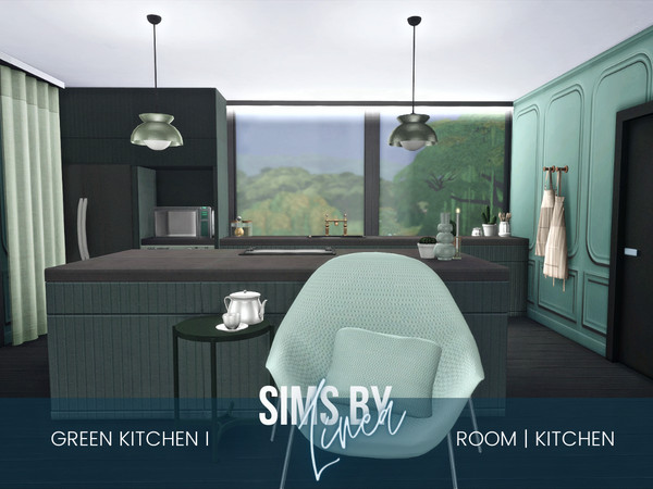 Sims 4 — Green Kitchen I by SIMSBYLINEA — Overlooking not only its beautiful surroundings but also the dining area next