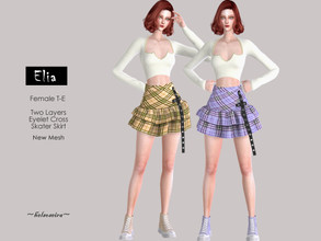 Sims 4 — ELIA - Two Layers Skater Skirt by Helsoseira — Style : Two layers, ruffle with eyelet cross skater skirt Name :
