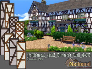 Sims 4 — YeMedieval_-Half_Timbered_Wall_SET by matomibotaki — Half-timbered wall set in 2 different color shades and 3