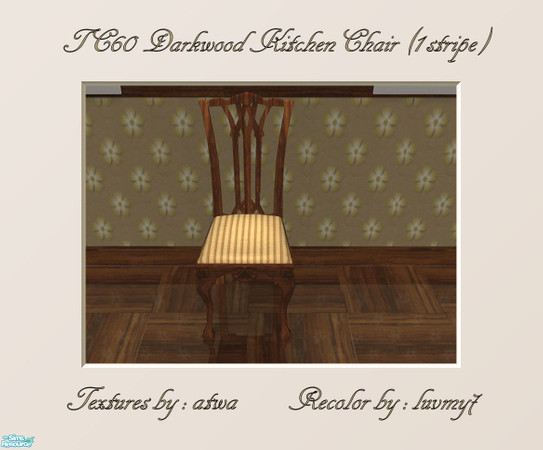 Sims 2 — TC60 Darkwood Kitchen Set -  Chair (1 Stripe) by luvmy7 — A very nice dining chair. Recolored using atwa\'s